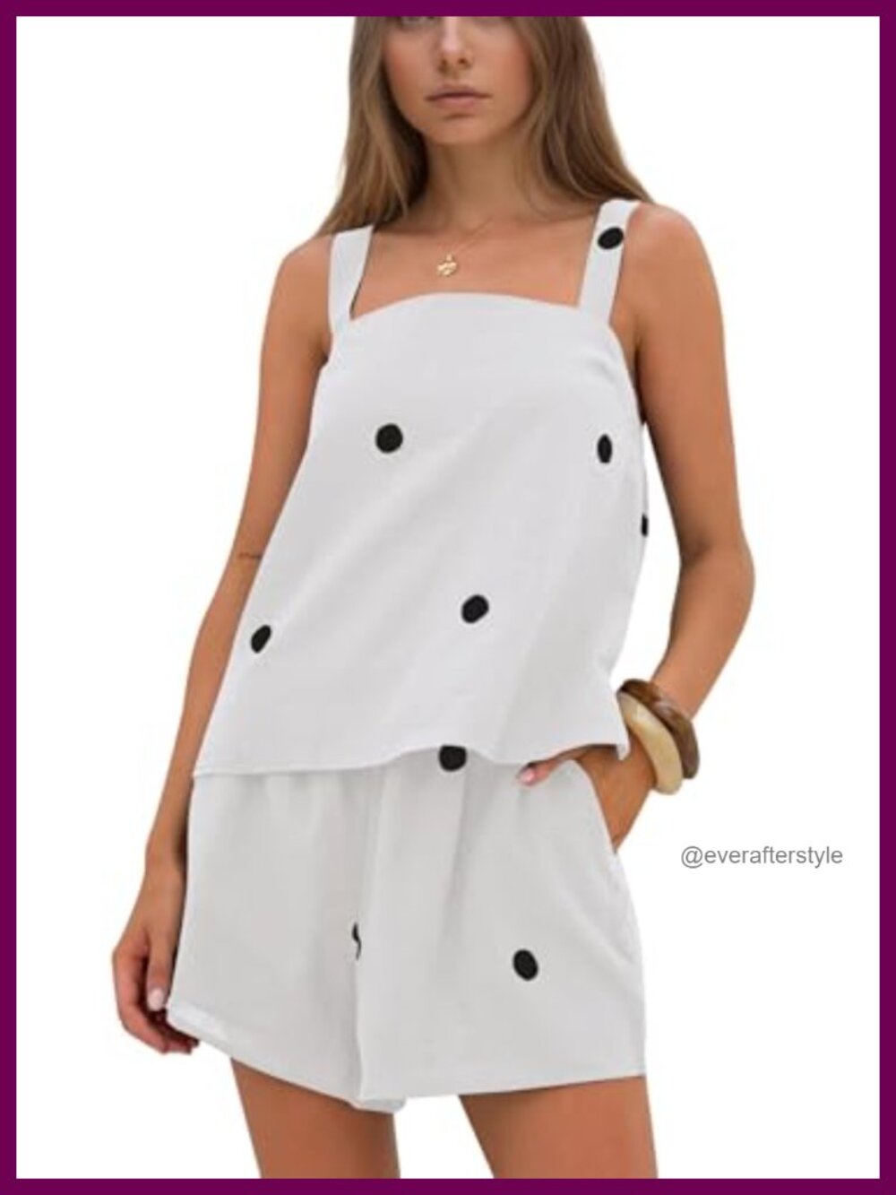 Women Polka Dot 2 Piece Shorts Set Square Neck Tank Top Summer Vacation